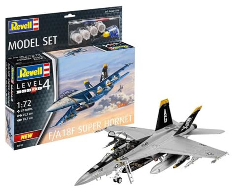 Revell Model Set 63834 F/A-18F Super Hornet 1:72 Scale Unbuilt/Unpainted Plastic Model Kit with Contacta Professional Glue, Paintbrush & Selected Aqua Color Paints