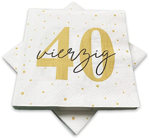 20 Servietten zum 40. Geburtstag 33x33 cm - weiß gold schwarz