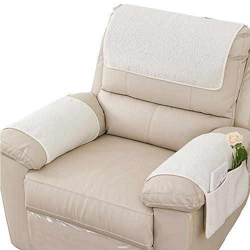 NNSMUN Armrest Cover, Recliner Chair Protector, Furniture Protector Slip, Side Storage Pocket, Stretch Armchair Couch Arm Rest Cover for Recliner, Chair, Sofa (Beige,1 Seater(3pcs))