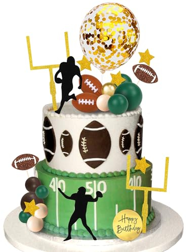 DRWATE 43 PCS Football Cake Decorations Goal Post Mini Football Rugby Ball Player Cake Toppers for Football Themed Birthday Party Favors Game Day Party Supplies (Football)
