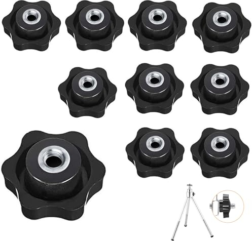 Écrou à Poignée étoile, Bouton de Serrage à Filetage Interne 10 Pièces, Boutons Star M10, écrou Moleté 50 Millimètres, Bouton de Serrage à tête étoile en Plastique, pour Mécanique, Industriel, Noir