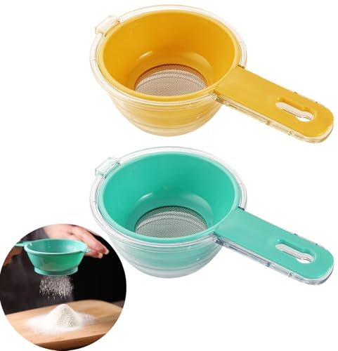 Setaccio Farina,Aipeeo 2 Pezzi Setaccio da Cucina,Spargi Zucchero a Velo,Setaccio di Plastica per Farina con Misurino,Setaccio per Farina per Setacciare Farina, Zucchero a Velo