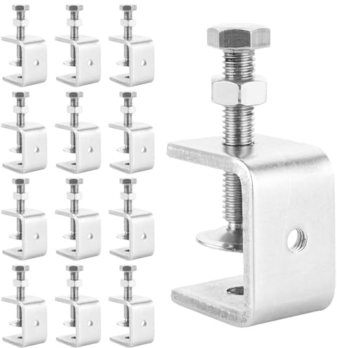 JMIATRY 12 Piezas de Abrazadera en C, Abrazaderas y Llaves en C, Abrazadera Universal de Acero Inoxidable con Cara de C para Carpintería, Soldadura, Ebanistería, 0-25mm Ajustable, Aperturas de