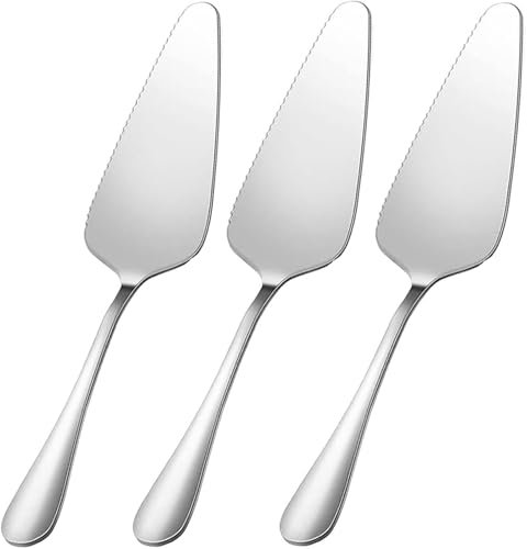 tiokin Pelle à Gâteau Set Acier Inoxydable,3 pièces Pelle à Gâteau Acier Inoxydable Polie Pelle à Gâteau Couteau à Gâteau avec Bords Dentelés,Set Couteau à Gâteau pour Cuisines Restaurants Fêtes