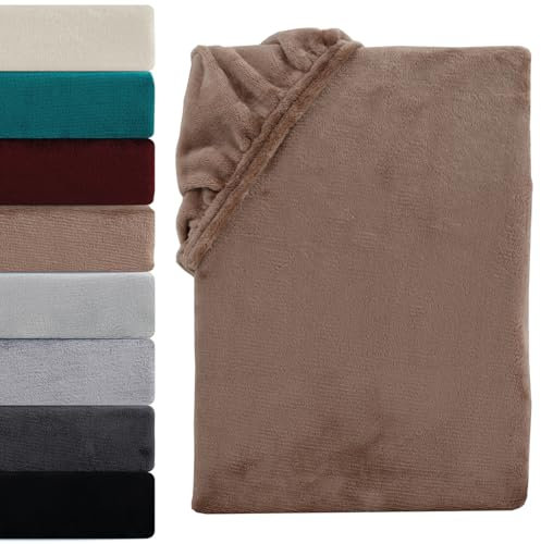 Visaggio Cashmere Touch Plüsch Spannbettlaken Premium Flauschiges Winter Nicky Teddyplüsch Spannbetttuch Bettlaken 180x200-200x220 cm Boxspringbett Nougat Braun