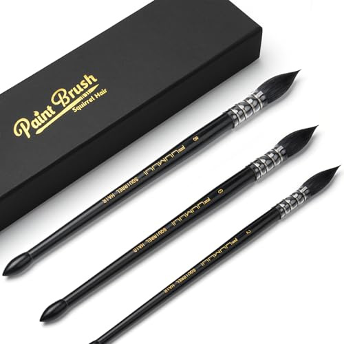 Aquarellpinsel Mopp - 3 Stück Aquarellpinsel Eichhörnchenhaar mit Größen #2, #6, #8 | Hoher Farbtragekapazitat | Mop Brush Watercolor, Pinsel Aquarell Naturhaar, Rundpinsel, Echthaar Pinsel