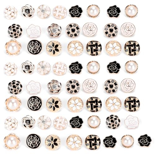 Broches para Mujeres, Botone de Broche para Camisa de Mujer Lindo Esmalte Alfiler de Solapa Set Botones Decorativos para Cuello Botone de Mezclilla Botones Sin Coser Surtidos (60Pcs)