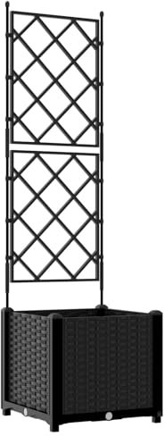 vidaXL Bac à Fleurs avec Treillis Noir 40 x 40 x 143 cm PP, Jardin et terrasse, bac à Fleurs Moderne, Treillis rectangulaire, Potager Vertical, déco extérieure, Accessoires Patio