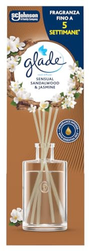 Glade Diffusore a Bastoncini, Profumatore per Ambienti con Oli Essenziali, Fragranza Sensual Sandalwood & Jasmine, Confezione da 1 diffusore da 50ml