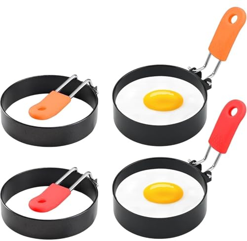 4Pcs Egg Rings for frying, egg rings non stick frying, Stainless Steel fried egg ring, Mini Burger Patty for Household Kitchen Cooking Frying(Multicolor)