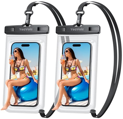 YeaVoic Custodia Impermeabile Smartphone 2 Pezzi, IPX8 Tocco Sensibile Borsa Impermeabile con cordino, Cover Subacquea per iPhone 17 16 15 14 13 12 Pro Max, Samsung, Xiaomi, Fino a 7.0,nero