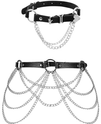 QIXNBL 1 Cinturón De Cadena Gótico Y 1 Cadena De Pierna, Cadena De Cuerpo De Estilo Punk, Cadena De Cintura De Moda, Accesorios A Juego Para Ropa Navideña, Cadena Decorativa Para Mujer.