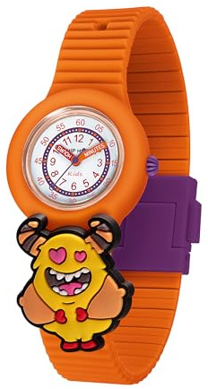 HIP HOP, Collezione PINTASTIC!, Orologio per Bambini, con Quadrante Didattico e Lancette Colorate, Cinturino in Silicone, Personalizzabile con 5 Elementi Decorativi a Tema Mostri Inclusi, Idea Regalo