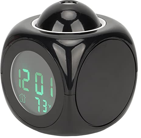 Vikye Reloj Despertador de Proyección, Reloj Proyector de Pared para Techo con Visualización de Temperatura y Hora Informes de Voz y Alarma Musical Funciona con Batería USB