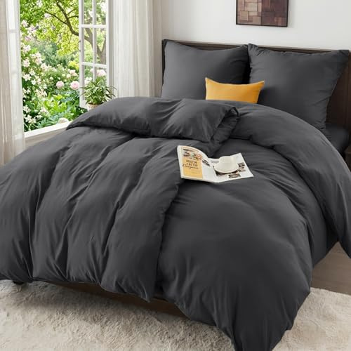 Vielit Mikrofibersängkläder 135 x 200 4 delar, ultramjuka Öko-Tex sängklädesset – 2 x påslakan 135 x 200 2 x örngott 80 x 80 alla med dragkedja, sängkläder och sängkläder antracit