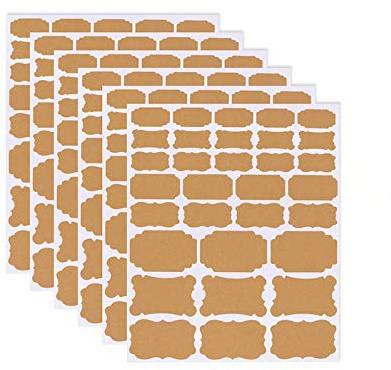 Étiquettes Kraft Auto-adhésif en Papier, Taille Assortie, pour Tableau Noir, Maison, Bocaux Mason, Cadeau - 6 Feuilles (192pcs)