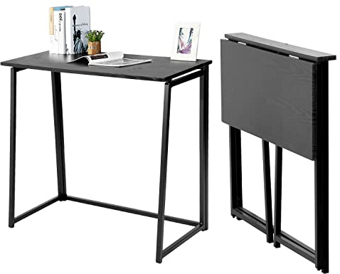 MEUBLE COSY Klapptisch Kleiner Klappbarer Schreibtisch Laptoptisch aus Holz und Metall Computertisch fürs Büro, Wohnzimmer, Home Office, Industrie-Design, Schwarz
