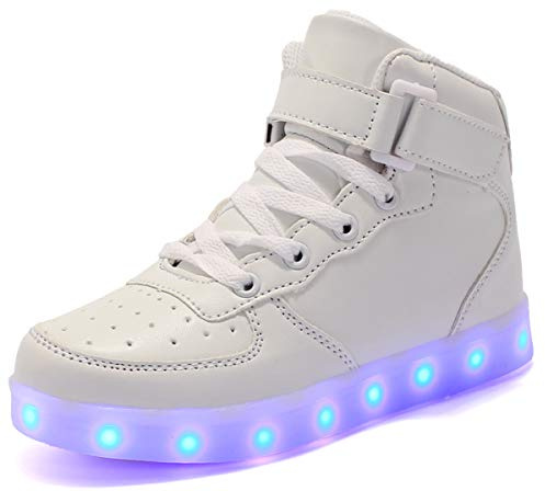 Sneaker Alte Unisex Donna UomoTrainers Flashing Formatori Couples Scarpe con luci a LED Lampeggianti di 7 Colori Diversi,USB CaricaBambini LED Lampeggiante Scarpe Ragazzi (Blanco, Numeric_40)