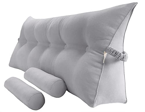 Peachwell Triangular Reading Bed Rest Pillow Large Bolster Cushion Headboard Backrest Wedge Pillow with Two Detachable Roll Pillows for Neck & Lumbar Support (Chalk Grey, Queen: 59 x 8 x 20 inches)