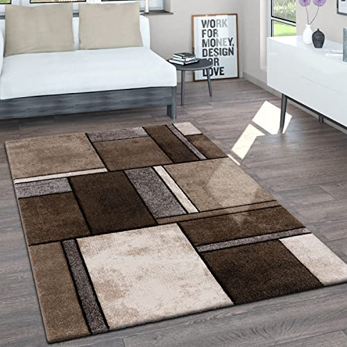 Paco Home Teppich Wohnzimmer Kurzflor Vintage Handgearbeiteter Konturenschnitt 3D Optik Meliert, Grösse:200x290 cm, Farbe:Braun