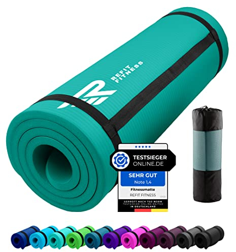 REFIT FITNESS Moss Green Non-Slip Extra Thick & Large Exercise Mat for Yoga, Pilates, Fitness, Gymnastics, Aerobics & Meditation - 180 x 60 x 1.5 cm with Carry Strap