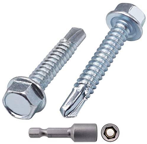 SKIR'CO (70 piezas) DIN 7504 K Zinc plateado 6,3 x 38 mm, tornillo de chapa autoperforante, cabeza hexagonal
