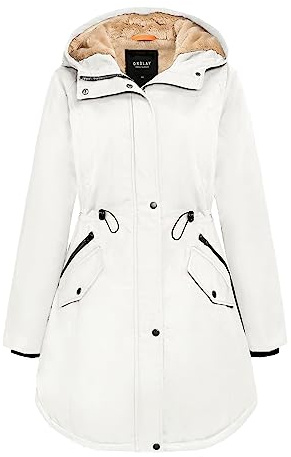 OROLAY Giacca Parka Donna Imbottita con Cappuccio, Fatta di Pile, Antivento per Inverno, Tasche Multiple, Ideale per Outdoor