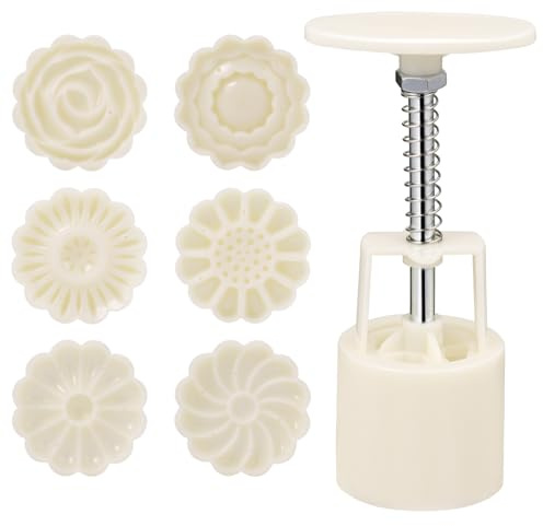 Ciieeo 1 Set Mold Moon Cake Mold Press Chinese Mold Hand-Pressure Molds 1 Mold 6 Stamps 50g
