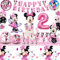 Minnie Birthday Decorations Set - Minnie Theme Tableware Kit, Pink Girls Balloons, 2nd Birthday Decoration with Plate Cup Banner Tablecloth Cake Topper Party Supplies