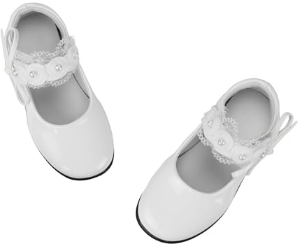 TRIWORIAE-Scarpe Mary Jane Eleganti per Ragazze Scarpe Ballerine Basse con Fiocco Pizzo Bianche e Nere per Matrimonio, Festa, attività, Scuola Bianco 33