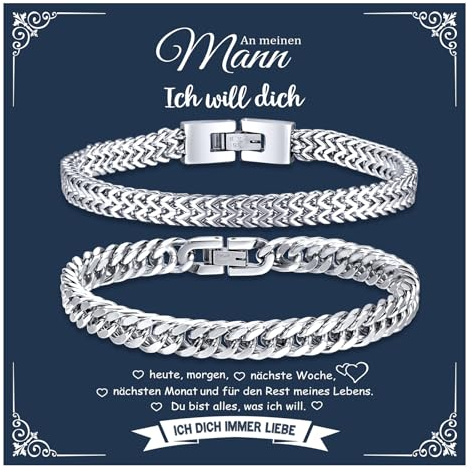 XUANPAI armband herr gåvor rostfritt stål – gåvor till son vän make fästmö man fästmö årsdag födelsedag alla hjärtans dag jul för män honom, 19 cm, Rostfritt stål
