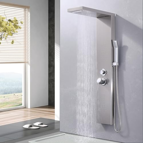 HOMELODY Duschpaneel, 4-Funktion Duscharmatur Komplettset mit Duscharmatur, einschließlich Regendusche, Massagedusche, Handbrause und Wanneneinlauf, geeignet für das Badezimmer, aus Edelstahl