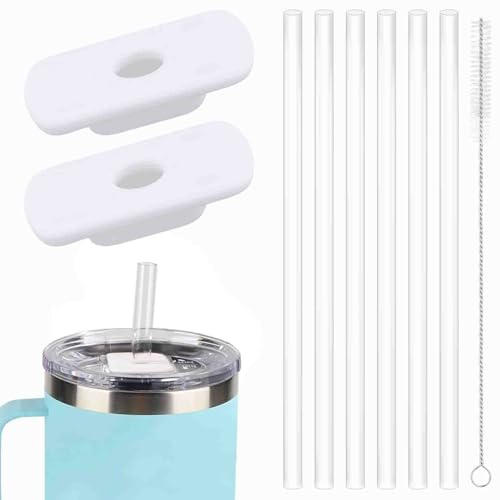 2 Stück Strohhalmdeckelaufsatzmit 6 Stück Strohhalmen kompatibel mit Yeti 20oz 30oz Tumbler, BPA-frei Strohhalm-Deckel-Zubehör für Yeti Magslider/Stronghold-Deckel Teile Abdeckung (Weiß)