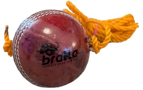 Bratla Cricketball zum Aufhängen mit 3 m Kordel, Lederball für Schlagübungen und Hand-Augen-Koordination, 156 g, roter Cricketball