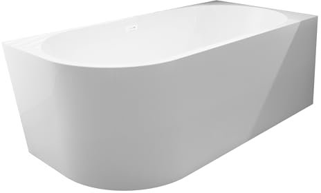 Balneo - Fristående badkar - AVOLA hörnbadkar - Akryl med stålram - 6 stabiliseringsfötter - Överflöd och klicklås - Modern design - rätt - Vit - 160x80cm