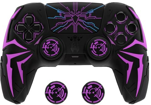 PlayVital Cover Controller per ps5 Joystick Custodia Silicone Skin Antiscivolo Grip Ergonomico, 2 Copri Analogici e 6 Adesivi, Adatto per ps5 Base di Ricarica, Cyber Spider - Nero&Viola