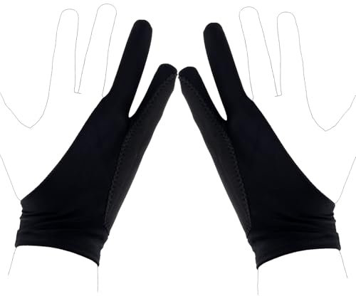 BOXOB Zwei-Finger-Künstlerhandschuh Zeichentabletts, 21x9cm Digitale Zeichenhandschuhe für Rechts und Linkshänder, Wischschutz Kunsthandschuh für iPad Handflächenerkennung (Groß)