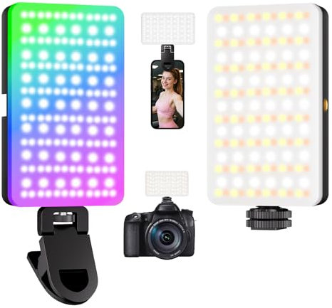 BNEHHOV RGB Selfie Luces, 138 LED Cámara de Luz 360° a Todo Color de iluminación Portátil con 30 Modos de Escena 10 Colores, Recargable CRI 95+ 2700-6500K Foto Video Iluminación, para el Teléfono