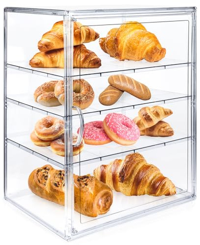 Pastrys Display Case, Bread Box for Kitchen Countertop Pastrys Display Case, 4 Layerss Adjustable Clear Bread Storage with Magnetic Door Bakerys Pastrys Display for Kitchen Counter,Bread Holder