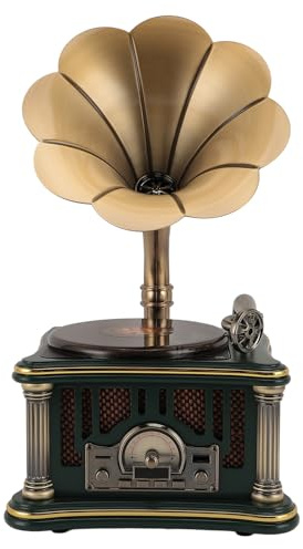 Plyisty Tocadiscos Retro Tocadiscos Altavoz con Gramófono Vintage Altavoz 2000mAh, Radio FM y Control Remoto, Sonido de Alta Fidelidad (Green)