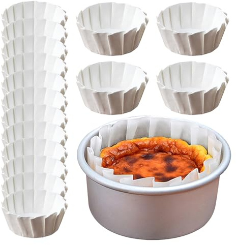 50 Pieces Cupcake Cases, Cake Tin Liners 4/6/8 Inch Round, Greaseproof Paper Cases, Non Stick Reusable Baking Muffin Liners, for Air Fryer Cooking Kitchen Home Bakery