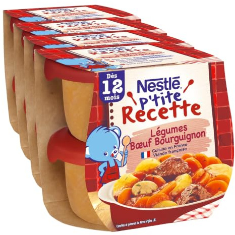 Nestlé Bébé - P'tite Recette Légumes Bœuf Bourguignon - 2 x 200g - Dès 12 mois (Lot de 4)