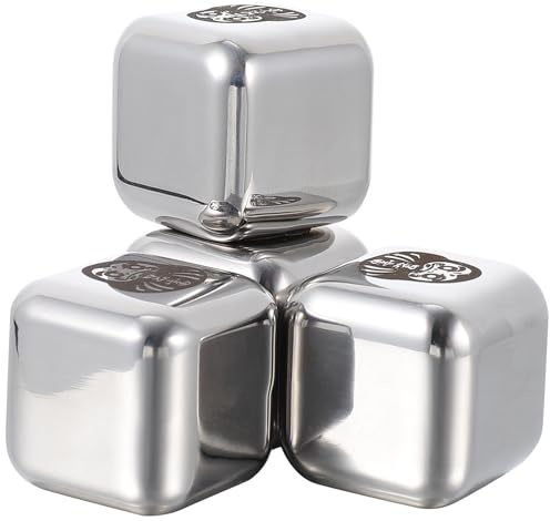 SEWACC Set 4 Pietre di Raffreddamento in Acciaio Inox per Whisky e Vino Cubetti di Ghiaccio Riutilizzabili Bordi Lisci Refrigeratore per Bar e Uso Domestico