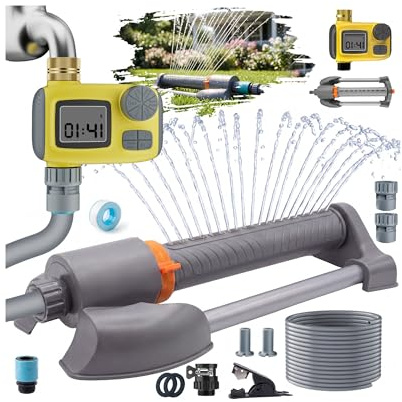 Deepoter Aspersor Oscilante Temporizador Riego 10m Manguera 3 en 1 Kit