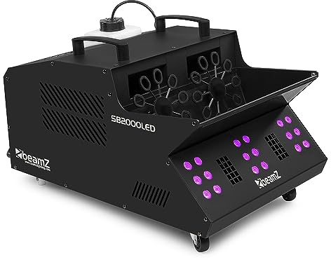 beamz SB2000LED RGB Smoke Bubble Machine - 2000W Bubble Fog Machine with Wireless Remote, DMX Control & Colourful LED Lights for Parties, DJs, Events & Stage Effects