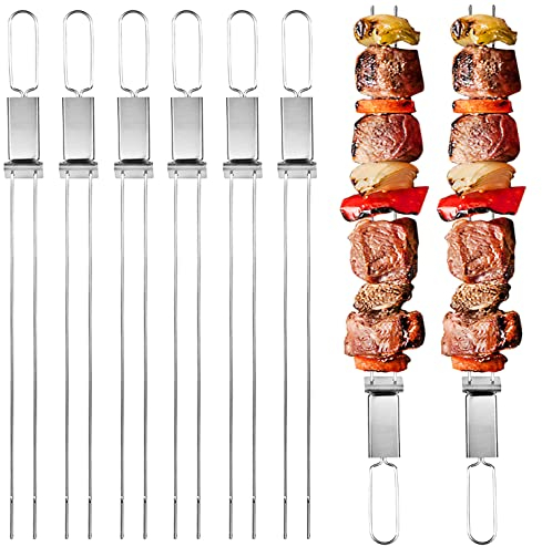 Schaschlikspieße Edelstahl, 33CM (6 Stück) – Zweizinkige BBQ -Flachspieße Schaschlikspieße, Extra Breit: 5 mm und Extra Stark 2 mm Dicke, Grillspieße Edelstahl Kebab Spieße, Grill Zubehör