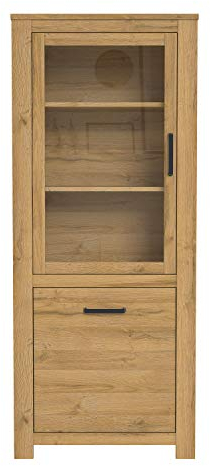 FORTE Havanna Vitrine mit 1 Tür und 1 Glastür, Holzwerkstoff, Alteiche, 77 x 185,3 x 42,2 cm