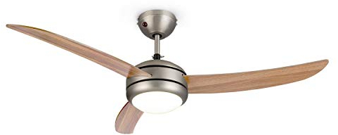 Klarstein El Paso Deckenventilator - 2-in-1: Ventilator & Deckenlampe, Durchmesser: 52 (132 cm), 3 Flügel, Luftdurchsatz: 10.344 m³/h, 3 Geschwindigkeitsstufen, Eichenholz-Optik