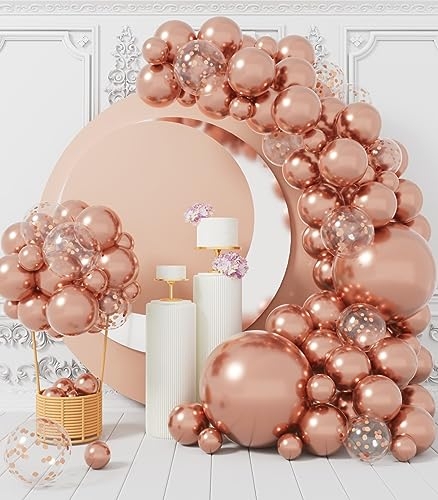 Kit Arco Palloncini Rosa Gold: 100 Pezzi Oro Rosa Coriandoli Set Ghirlanda Palloncini Rosa Antico in Lattice Con Nastri per Bambina Compleanno Matrimonio Addio al Nubilato Decorazioni
