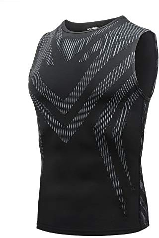 AMZSPORT Herr kompressionslinne ärmlös funktionella skjortor baselayer undertröja